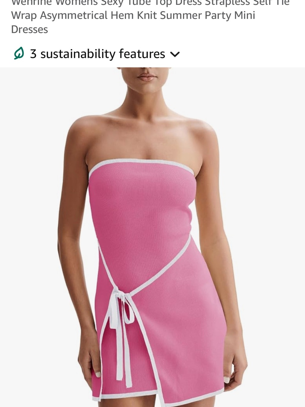 Strapless Pink Tube Mini Dress with White Trim